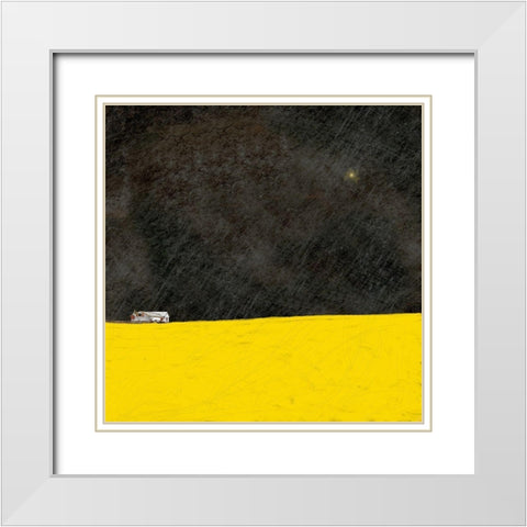 Barn in the Distance at Night White Modern Wood Framed Art Print with Double Matting by Mabat, Ynon