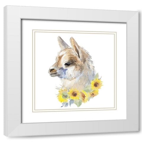 Sunflower Llama I White Modern Wood Framed Art Print with Double Matting by Loreth, Lanie