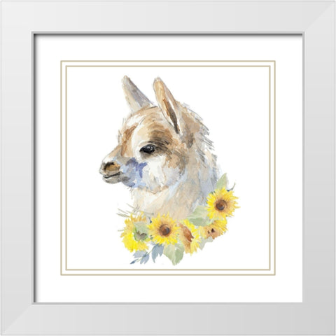 Sunflower Llama I White Modern Wood Framed Art Print with Double Matting by Loreth, Lanie