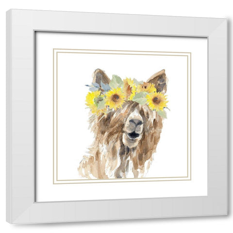 Sunflower Llama II White Modern Wood Framed Art Print with Double Matting by Loreth, Lanie