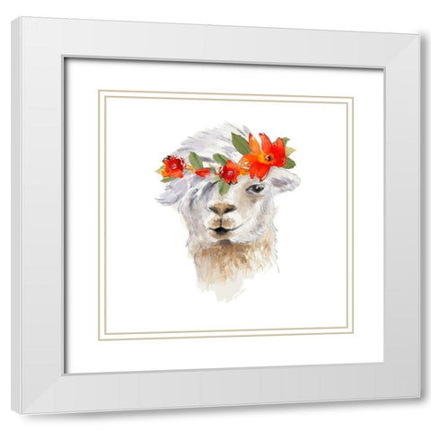 Floral Llama II White Modern Wood Framed Art Print with Double Matting by Loreth, Lanie