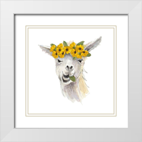Floral Llama I White Modern Wood Framed Art Print with Double Matting by Loreth, Lanie