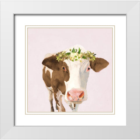 Floral Crown Cow White Modern Wood Framed Art Print with Double Matting by Green, Jenny