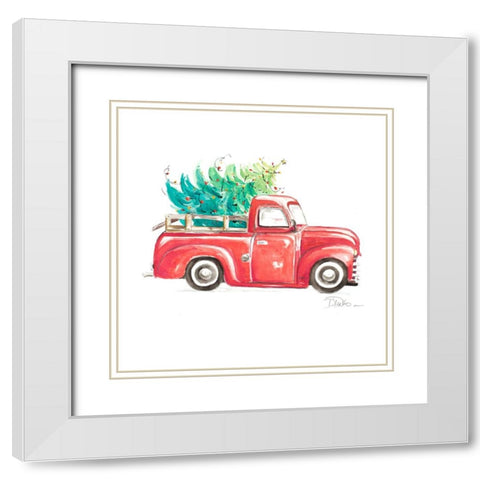Christmas Tree Haul I White Modern Wood Framed Art Print with Double Matting by Pinto, Patricia