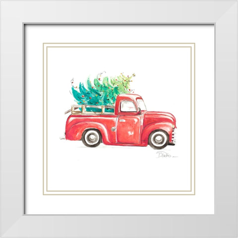Christmas Tree Haul I White Modern Wood Framed Art Print with Double Matting by Pinto, Patricia