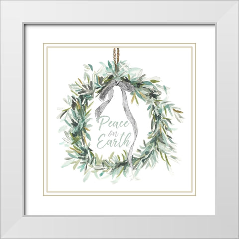 Peace on Earth Wreath White Modern Wood Framed Art Print with Double Matting by Pinto, Patricia