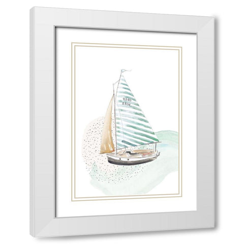 Turquoise Sail Boat White Modern Wood Framed Art Print with Double Matting by Pinto, Patricia