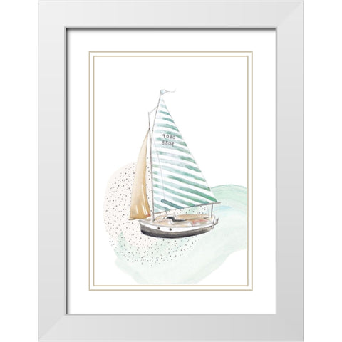 Turquoise Sail Boat White Modern Wood Framed Art Print with Double Matting by Pinto, Patricia