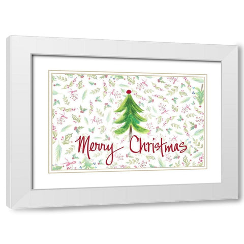 Merry Christmas Tree White Modern Wood Framed Art Print with Double Matting by Del Sol, Ani