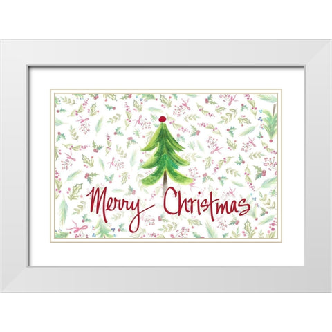 Merry Christmas Tree White Modern Wood Framed Art Print with Double Matting by Del Sol, Ani