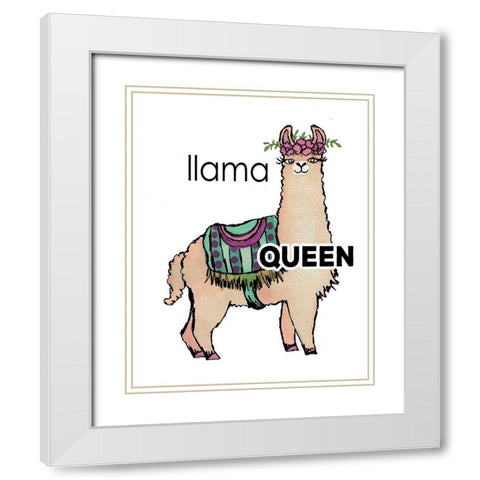 Queen Llama White Modern Wood Framed Art Print with Double Matting by Medley, Elizabeth