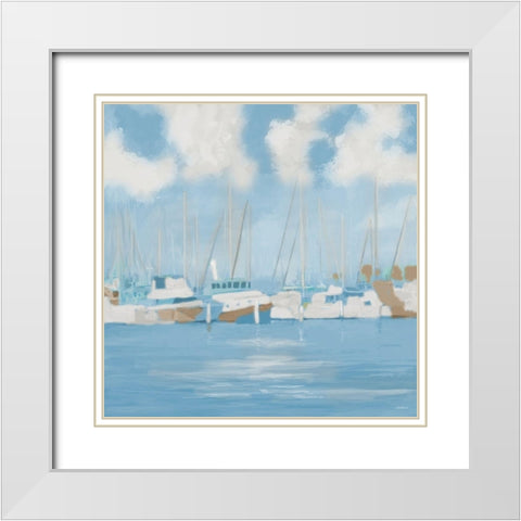 Golf Harbor Boats II White Modern Wood Framed Art Print with Double Matting by Meneely, Dan