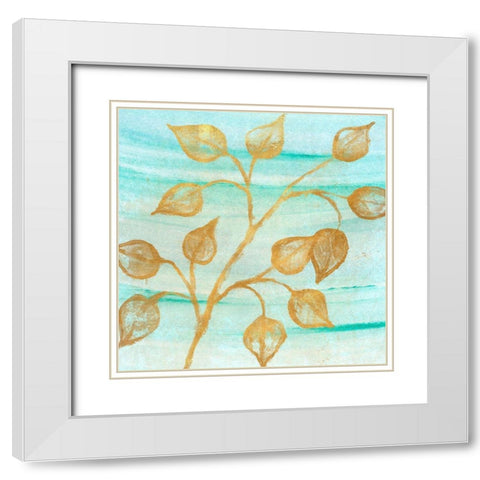 Gold Moment of Nature on Teal I White Modern Wood Framed Art Print with Double Matting by Marcon, Michael