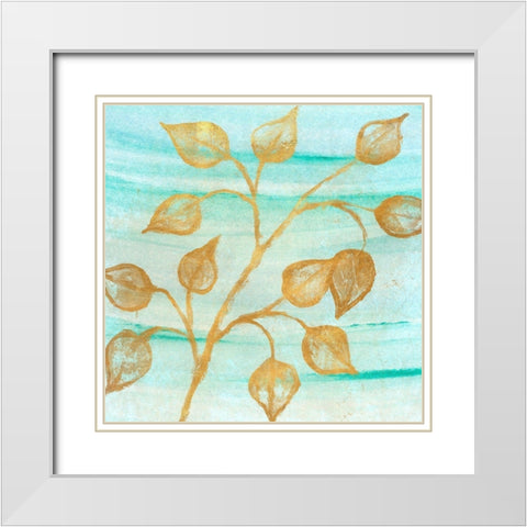 Gold Moment of Nature on Teal I White Modern Wood Framed Art Print with Double Matting by Marcon, Michael