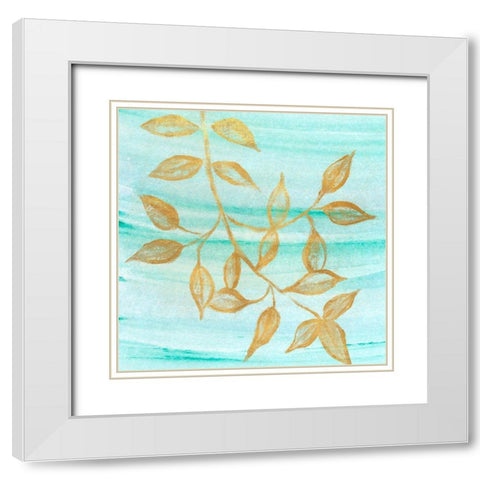 Gold Moment of Nature on Teal II White Modern Wood Framed Art Print with Double Matting by Marcon, Michael