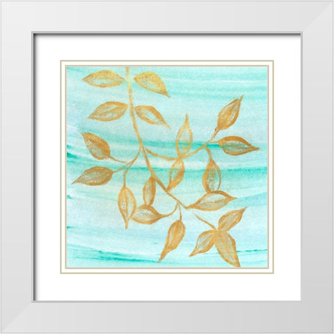 Gold Moment of Nature on Teal II White Modern Wood Framed Art Print with Double Matting by Marcon, Michael