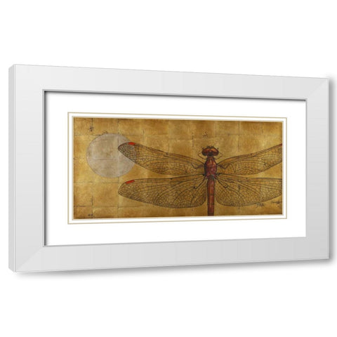 Dragonfly on Gold White Modern Wood Framed Art Print with Double Matting by Pinto, Patricia