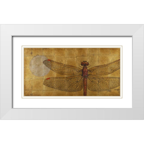 Dragonfly on Gold White Modern Wood Framed Art Print with Double Matting by Pinto, Patricia