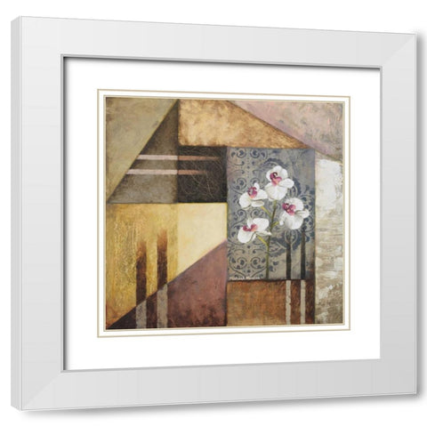 Orchids and Shapes I White Modern Wood Framed Art Print with Double Matting by Marcon, Michael