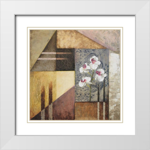 Orchids and Shapes I White Modern Wood Framed Art Print with Double Matting by Marcon, Michael