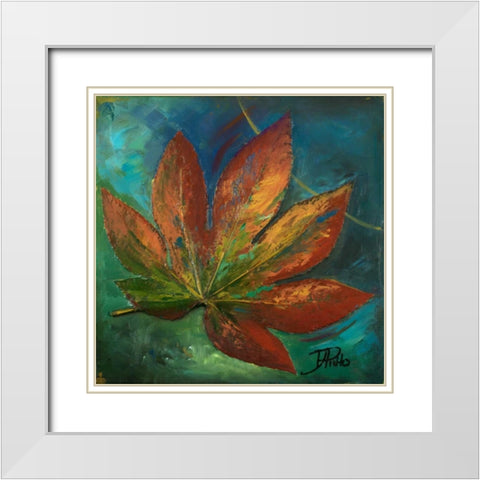 Blue Leaf I White Modern Wood Framed Art Print with Double Matting by Pinto, Patricia