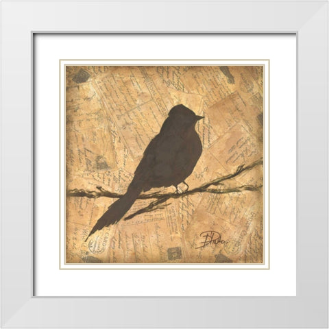 Bird Silhouette I White Modern Wood Framed Art Print with Double Matting by Pinto, Patricia
