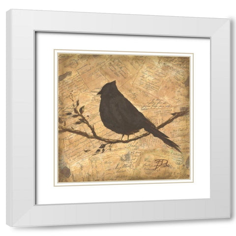 Bird Silhouette II White Modern Wood Framed Art Print with Double Matting by Pinto, Patricia