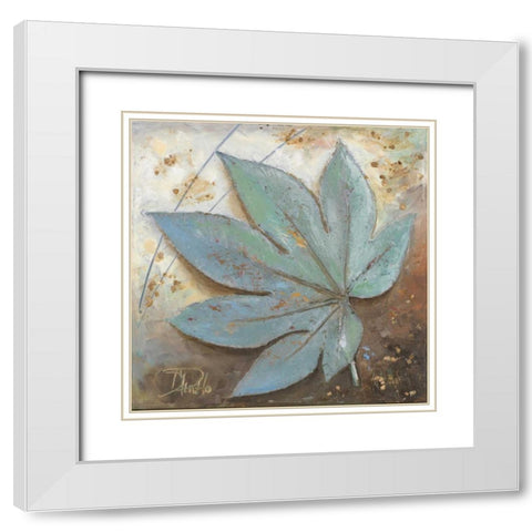 Turquoise Leaf I White Modern Wood Framed Art Print with Double Matting by Pinto, Patricia