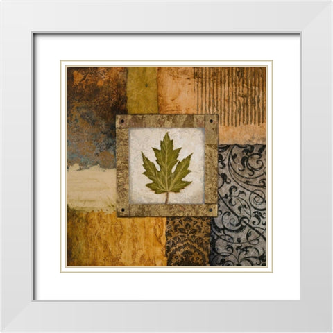 Fallen Leaf II - green White Modern Wood Framed Art Print with Double Matting by Marcon, Michael