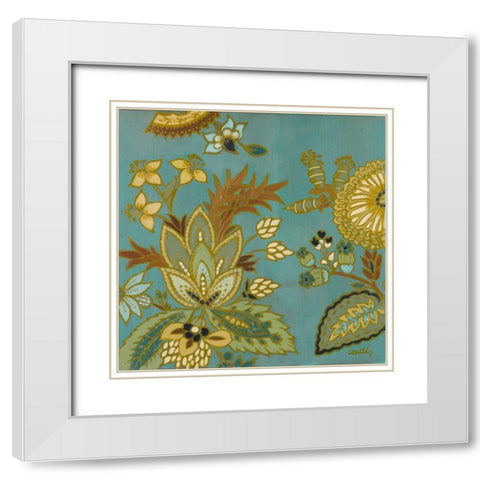 European Floral on Teal I White Modern Wood Framed Art Print with Double Matting by Loreth, Lanie