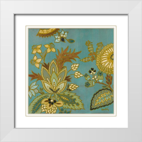 European Floral on Teal I White Modern Wood Framed Art Print with Double Matting by Loreth, Lanie