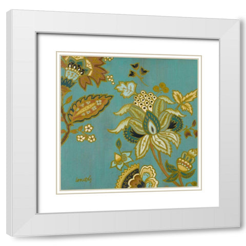 European Floral on Teal II White Modern Wood Framed Art Print with Double Matting by Loreth, Lanie