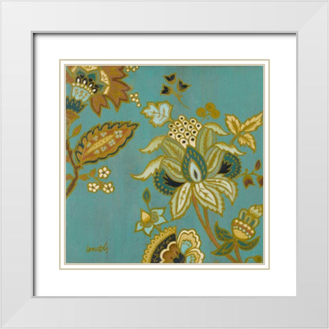 European Floral on Teal II White Modern Wood Framed Art Print with Double Matting by Loreth, Lanie