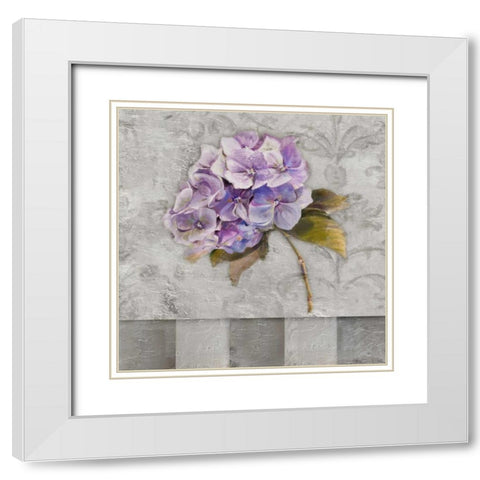 Hydrangeas and Stripes II White Modern Wood Framed Art Print with Double Matting by Pinto, Patricia