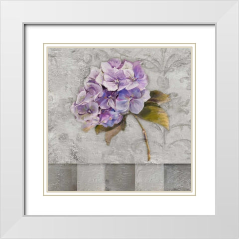 Hydrangeas and Stripes II White Modern Wood Framed Art Print with Double Matting by Pinto, Patricia