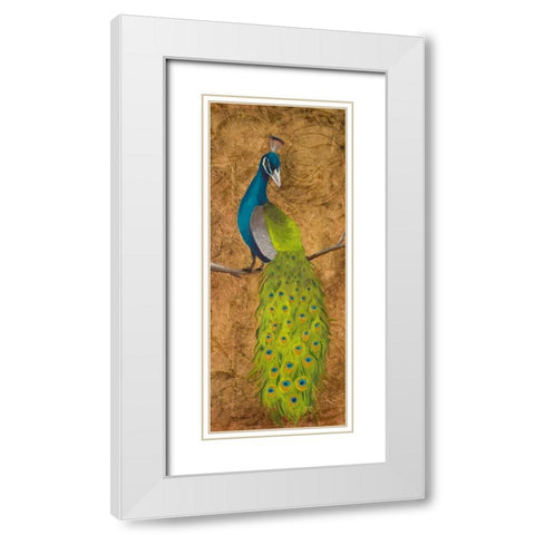 Peacocks II White Modern Wood Framed Art Print with Double Matting by Josefina