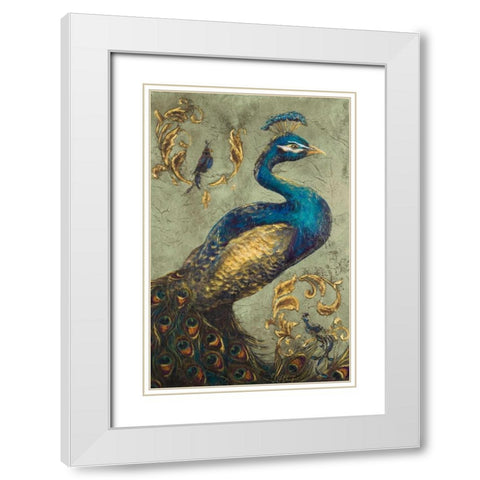 Peacock on Sage I White Modern Wood Framed Art Print with Double Matting by Hakimipour, Tiffany