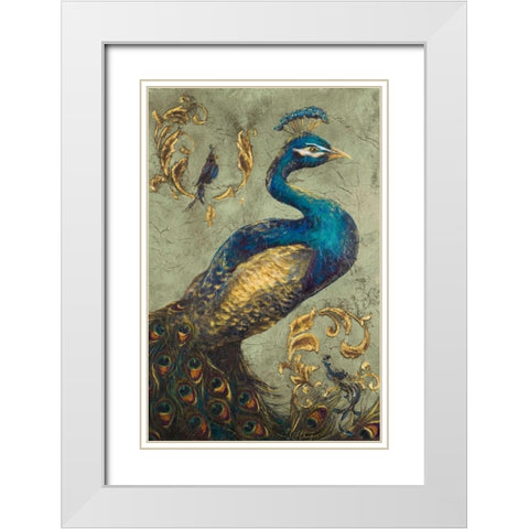 Peacock on Sage I White Modern Wood Framed Art Print with Double Matting by Hakimipour, Tiffany