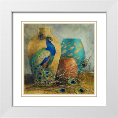 Peacock Vessels I White Modern Wood Framed Art Print with Double Matting by Loreth, Lanie