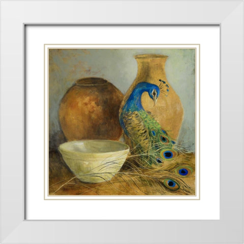 Peacock Vessels II White Modern Wood Framed Art Print with Double Matting by Loreth, Lanie