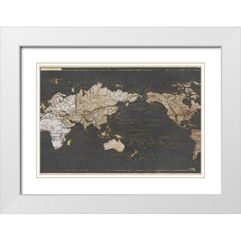 World Map in Gold and Gray White Modern Wood Framed Art Print with Double Matting by Medley, Elizabeth