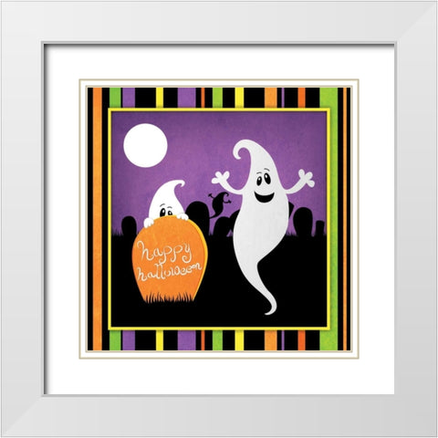 Halloween Ghost White Modern Wood Framed Art Print with Double Matting by Josefina