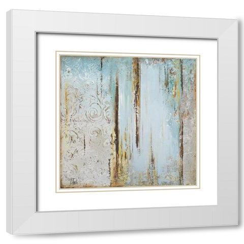 Blue Silver Square I White Modern Wood Framed Art Print with Double Matting by Pinto, Patricia