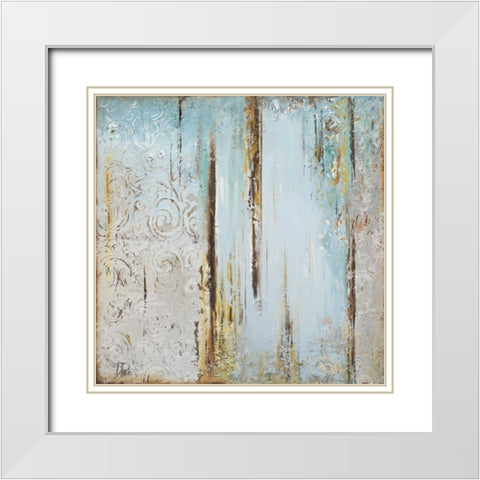 Blue Silver Square I White Modern Wood Framed Art Print with Double Matting by Pinto, Patricia