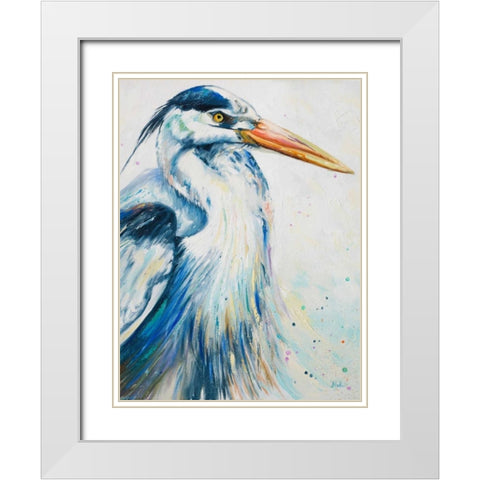 New Blue Heron I White Modern Wood Framed Art Print with Double Matting by Pinto, Patricia