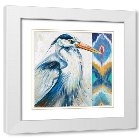 Blue Heron Ikat I White Modern Wood Framed Art Print with Double Matting by Pinto, Patricia