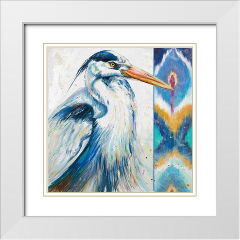 Blue Heron Ikat I White Modern Wood Framed Art Print with Double Matting by Pinto, Patricia