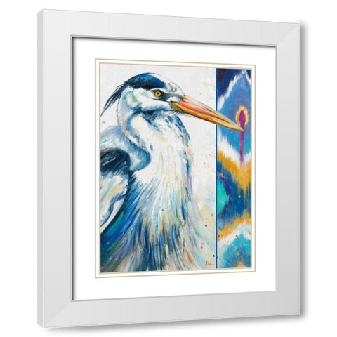Blue Heron Ikat I White Modern Wood Framed Art Print with Double Matting by Pinto, Patricia