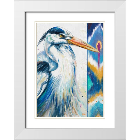 Blue Heron Ikat I White Modern Wood Framed Art Print with Double Matting by Pinto, Patricia