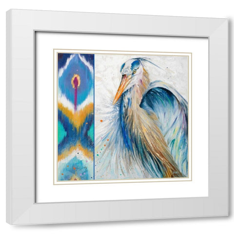 Blue Heron Ikat II White Modern Wood Framed Art Print with Double Matting by Pinto, Patricia